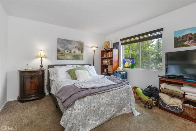 a bed room with a bed and a television