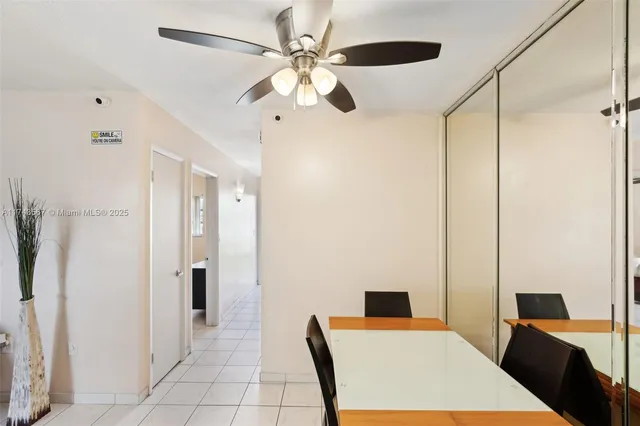 a workspace with a chandelier