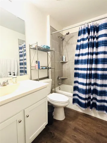 a bathroom with a sink toilet a shower and vanity
