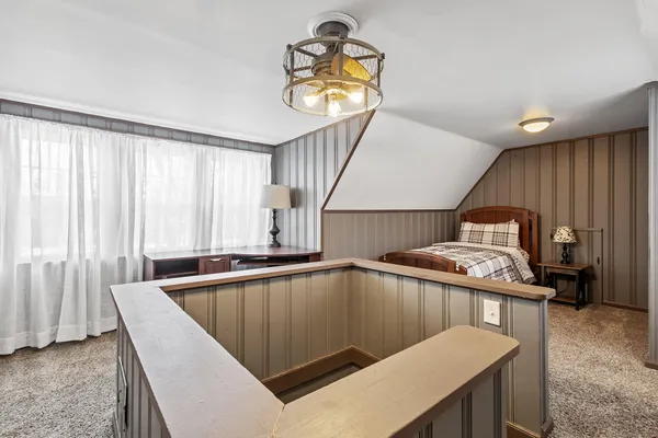 a room with table and window