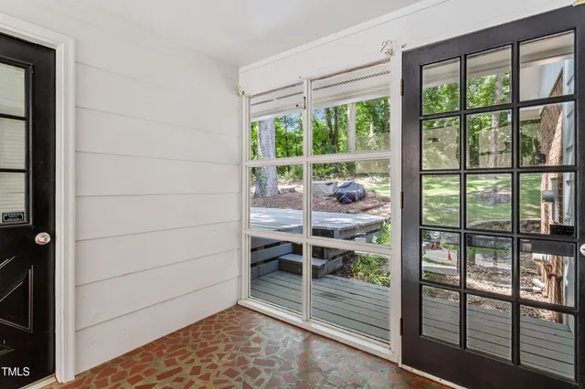 a front view of a house with patio