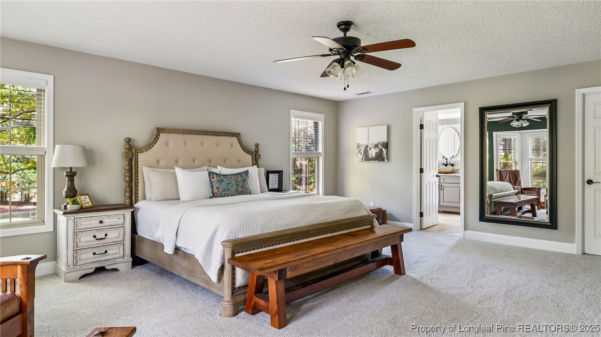 1336 McCaskill Road Carthage, NC 28327 - Photo 19 of 48 a spacious bedroom with a bed and a chandelier
