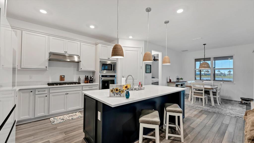 8705 Coastal Key Way Palmetto, FL 34221 - Photo 9 of 68 a kitchen with granite countertop a sink a center island stainless steel appliances and white cabinets