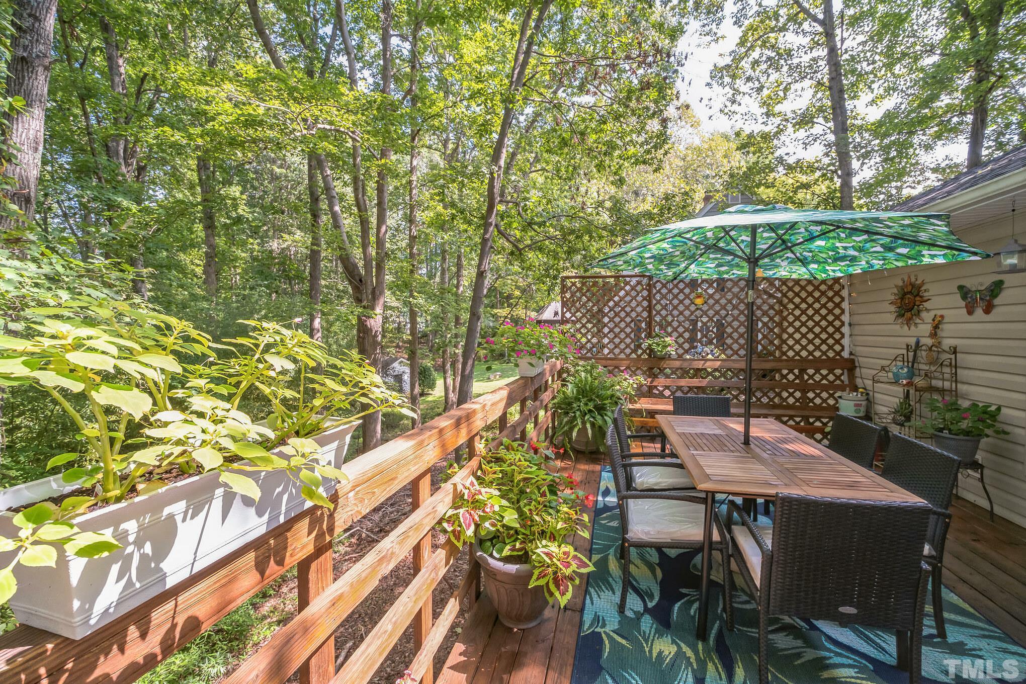 620 Long Avenue Roxboro, NC 27573 - Photo 26 of 39 a view of a patio with table and chairs potted plants with wooden floor and fence