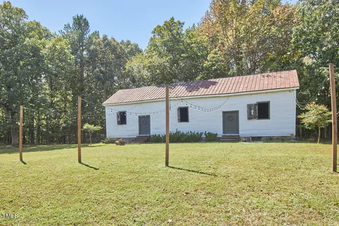 a view of a garden with a slide