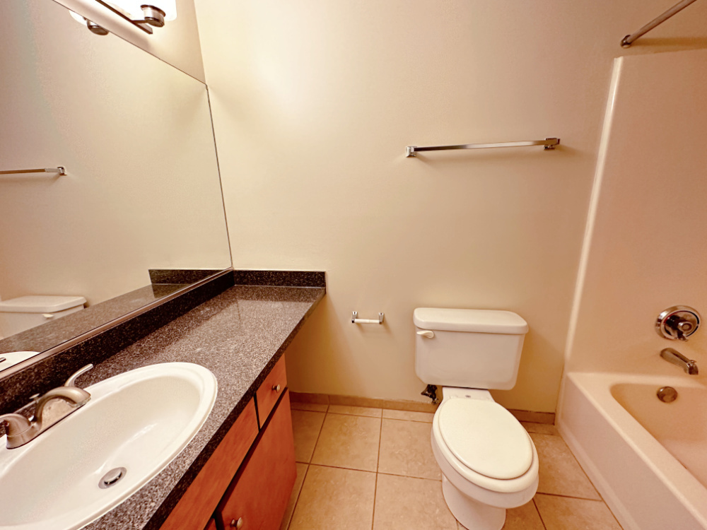 1350 Brook Street, Unit K St. Charles, IL 60174 - Photo 10 of 12 a bathroom with a granite countertop sink toilet and shower