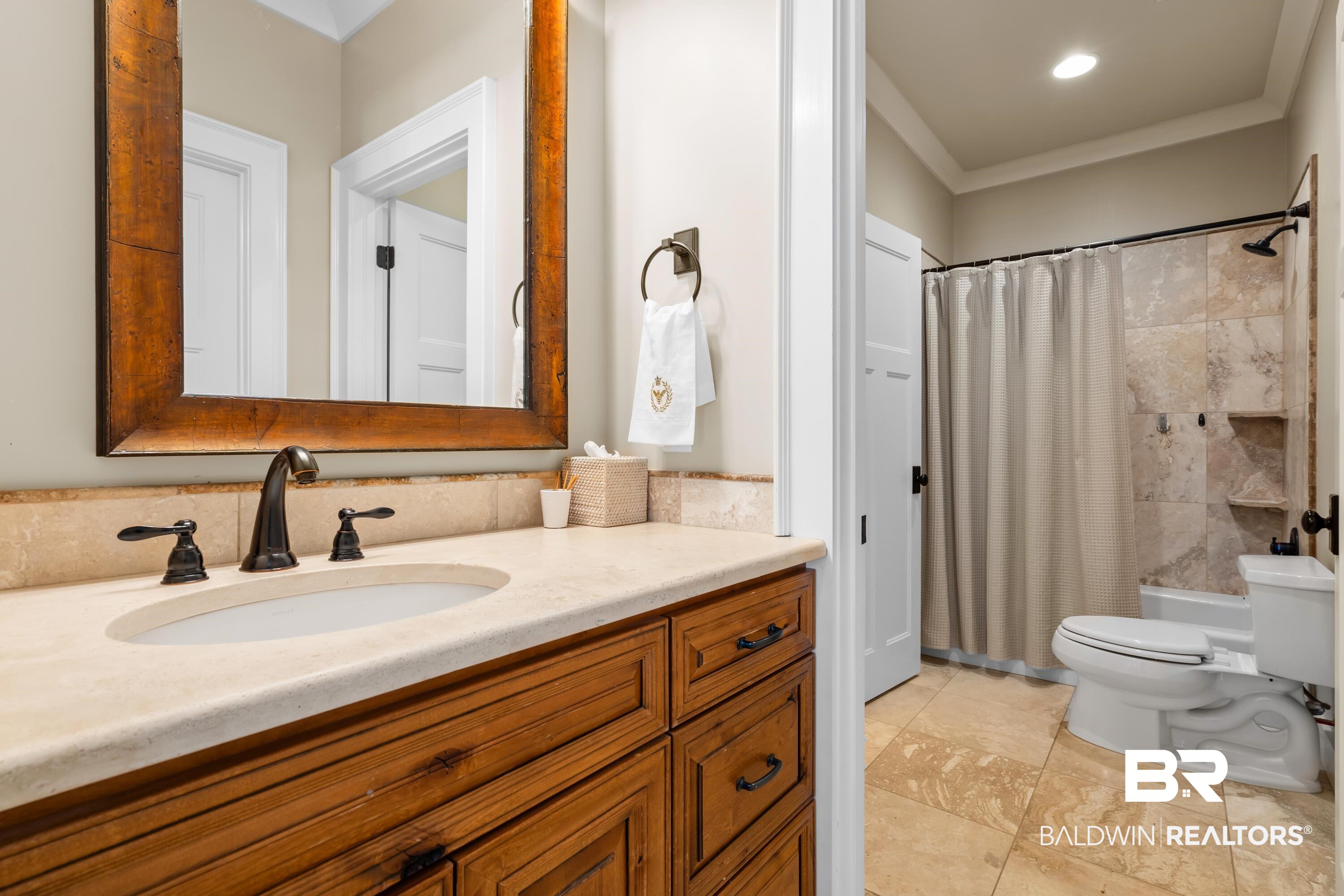 30057 Dolive Ridge Daphne, AL 36527 - Photo 26 of 55 Full bathroom with shower / tub combo with curtain, vanity, and toilet