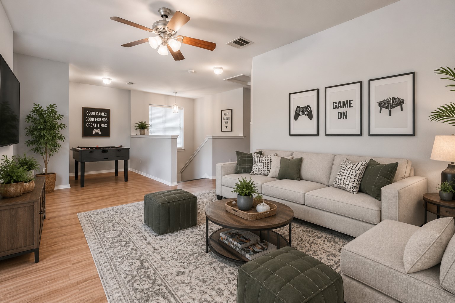 1507 Davis Mountain Loop Cedar Park, TX 78613 - Photo 30 of 30 Ai Virtual Staging: Upstairs 2nd living or gathering space features an open floorplan with light hardwood flooring throughout.