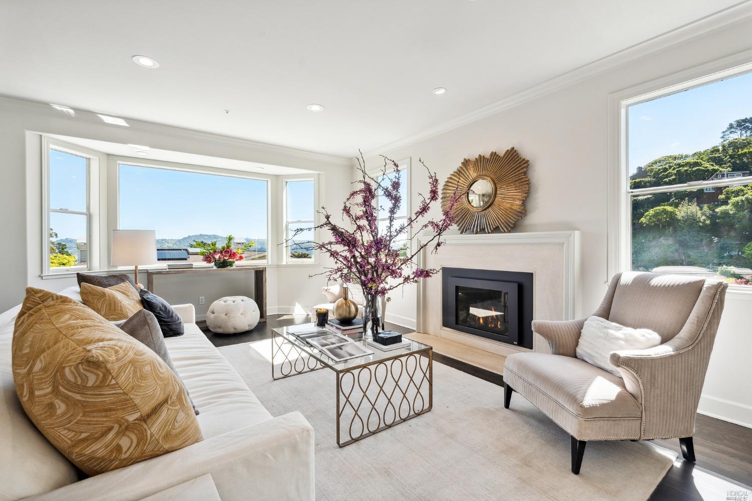 2 Spring Hill Circle Sausalito, CA 94965 - Photo 9 of 57 a living room with furniture a fireplace and window