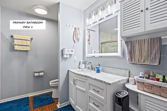 a bathroom with a sink a vanity and a mirror