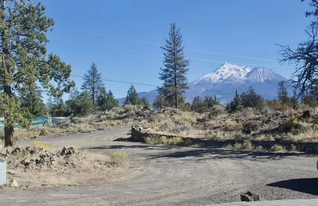 a view of a road with a yard
