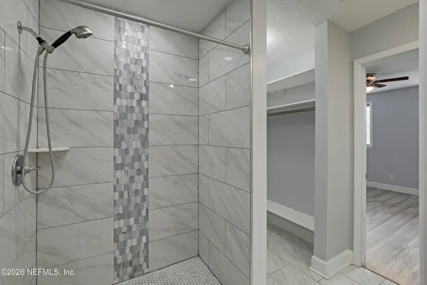 a bathroom with a shower