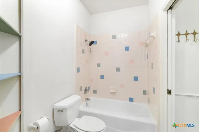 a bathroom with a toilet and a bathtub