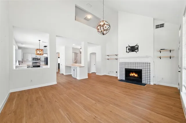 a view of a livingroom with a fireplace