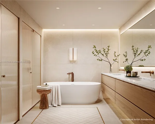 a spacious bathroom with a bathtub and sink