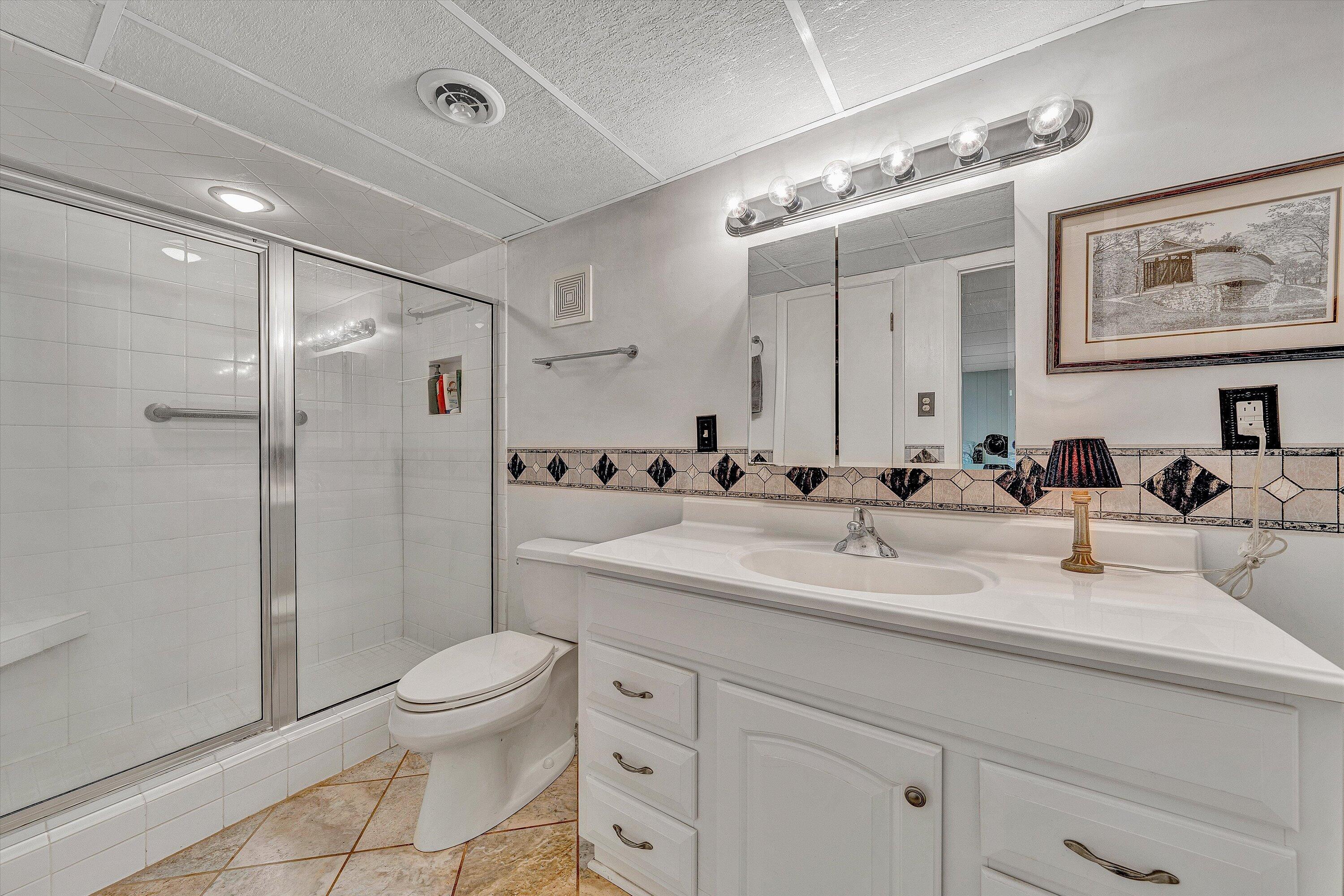 151 Twin Oaks Road Wirtz, VA 24184 - Photo 33 of 41 a bathroom with a double vanity sink toilet mirror and shower