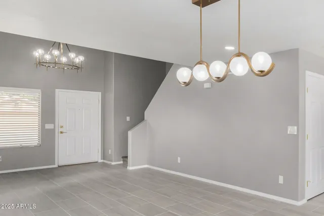 a view of a chandelier in a room
