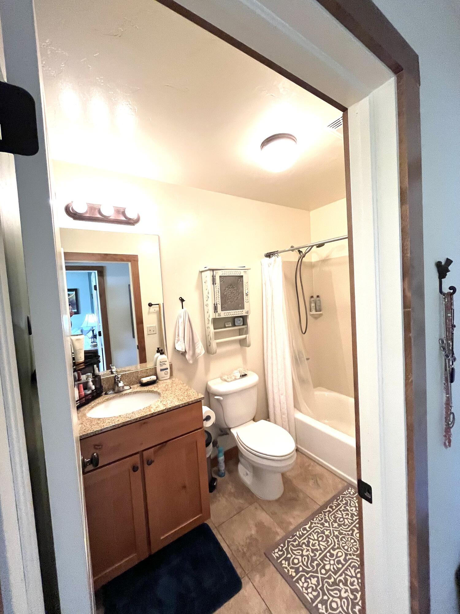 540 Redcliff Circle, Unit E104 Ridgway, CO 81432 - Photo 14 of 15 a bathroom with a sink a toilet a mirror and shower