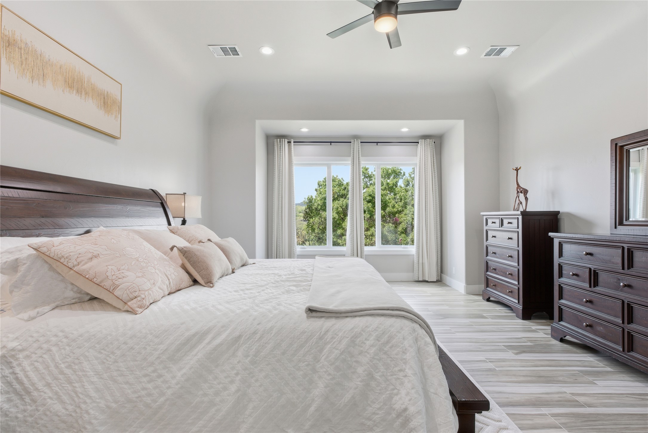 10716 Beach Road Leander, TX 78641 - Photo 15 of 39 Bedroom featuring light wood-type flooring, recessed lighting, and a ceiling fan