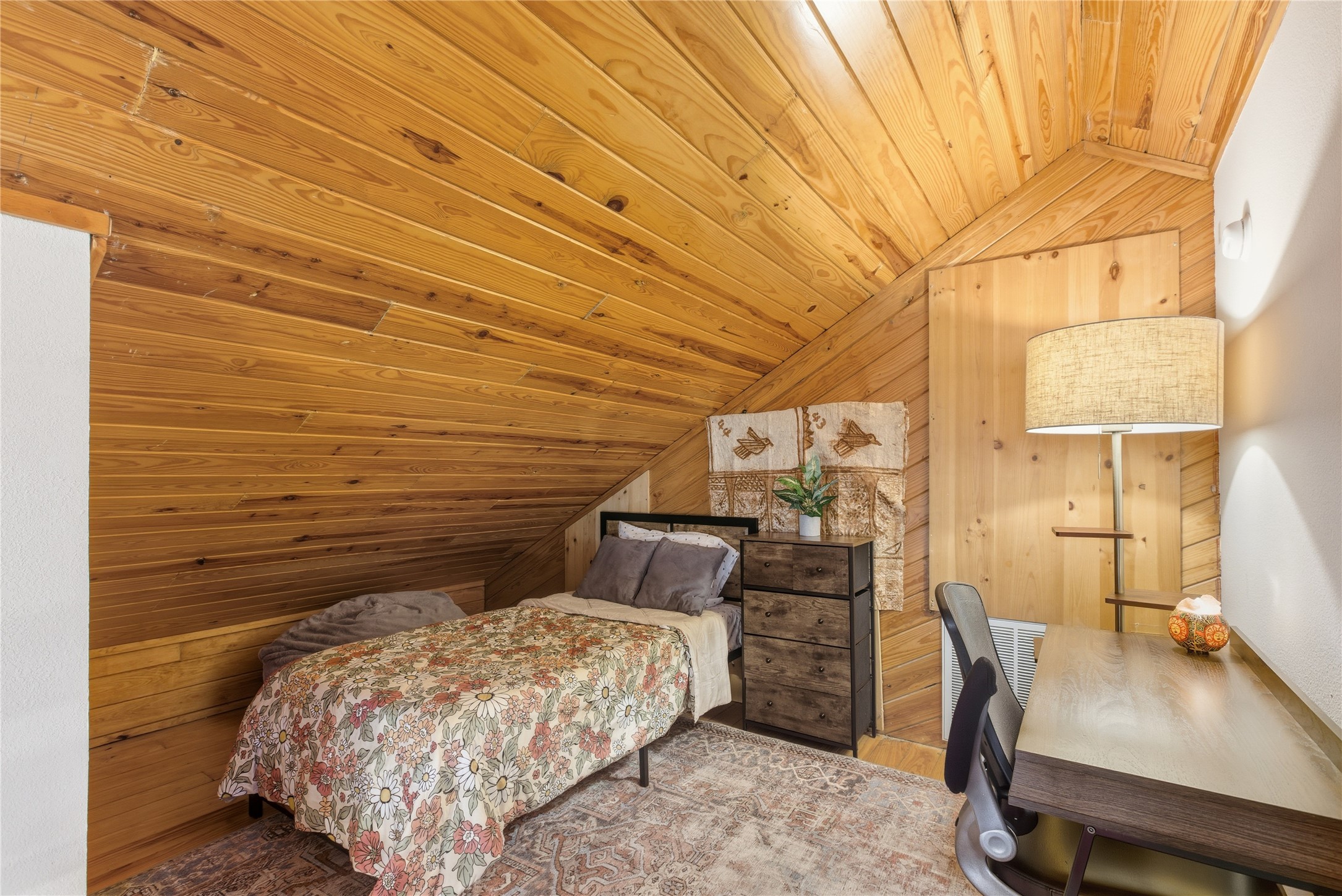 10716 Beach Road Leander, TX 78641 - Photo 38 of 39 Bedroom with wood walls, vaulted ceiling, and wooden ceiling