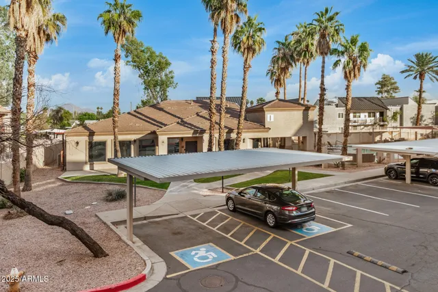 a view of a swimming pool with lounge chairs