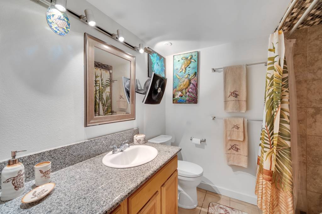 4156 Rice Street, Unit 107 Lihue, HI 96766 - Photo 10 of 29 a bathroom with a granite countertop sink and a mirror