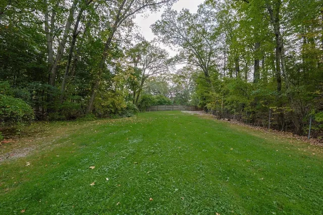a view of green field with trees in the background
