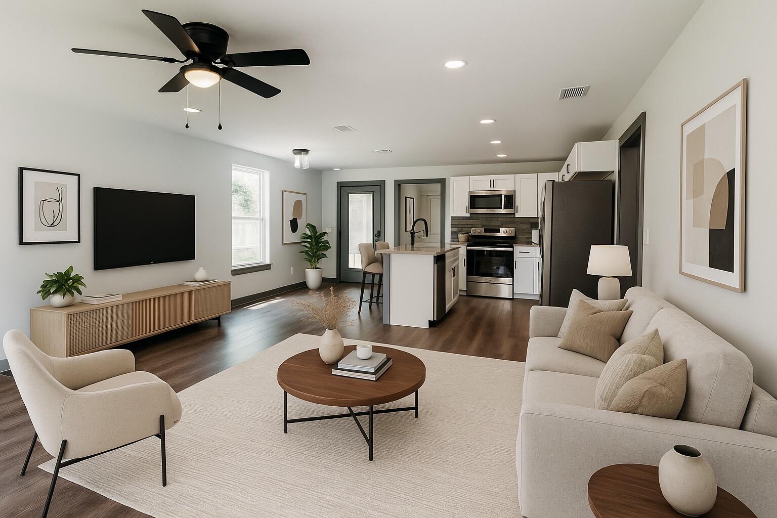 a living room with furniture and a flat screen tv