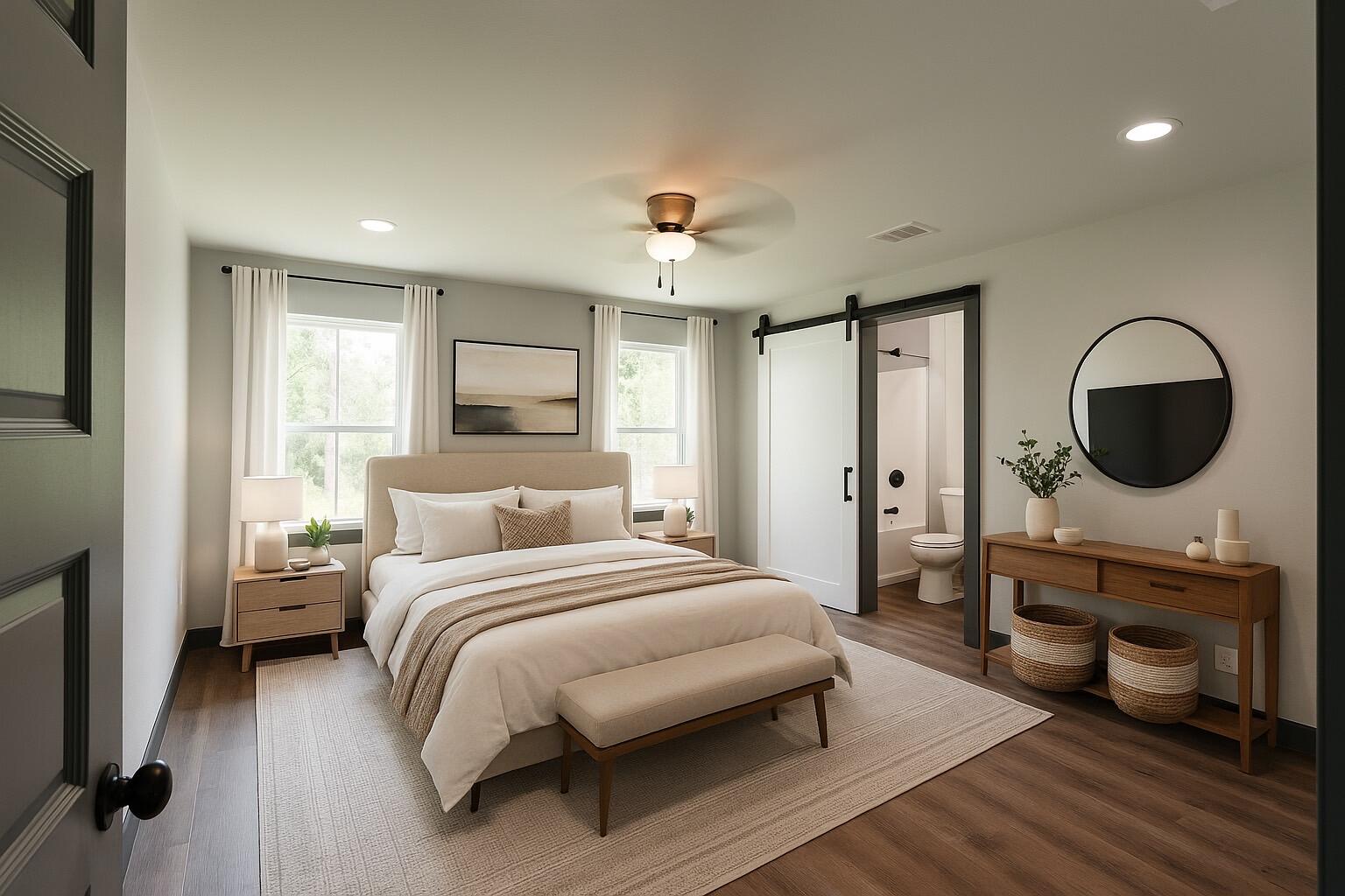 4618 Eagle Way Crestview, FL 32539 - Photo 3 of 12 a bedroom with a bed a mirror on dresser and a window