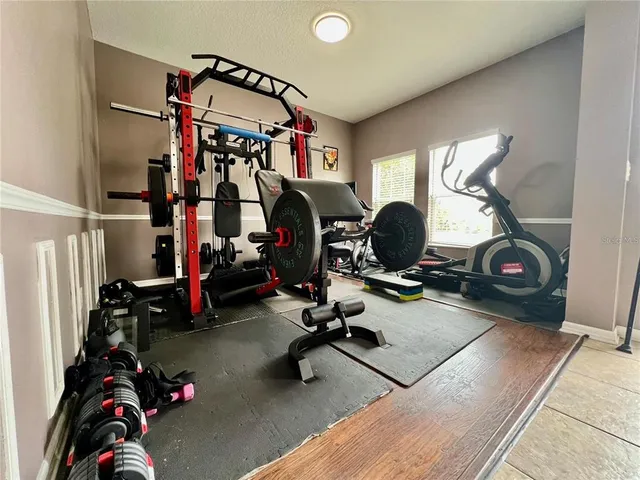 a view of a room with gym equipment