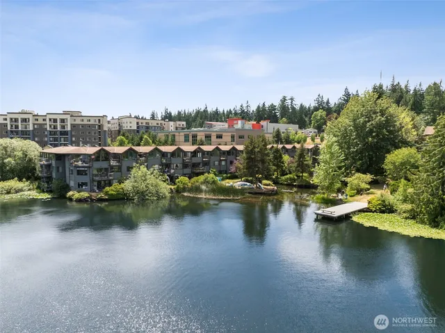 a view of a lake with houses
