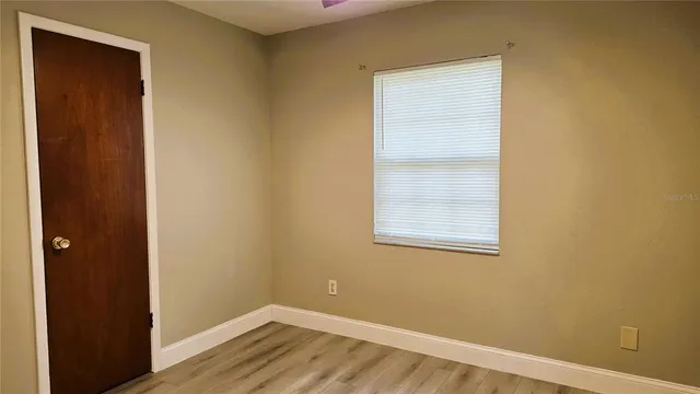 a view of a small space with a window