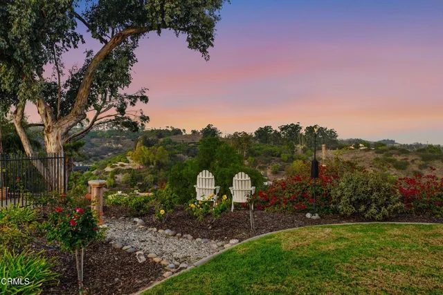 a view of a house with a big yard plants and large trees