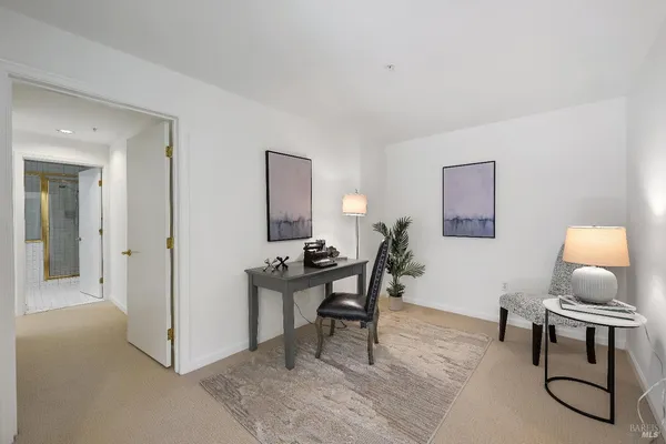 a workspace with furniture