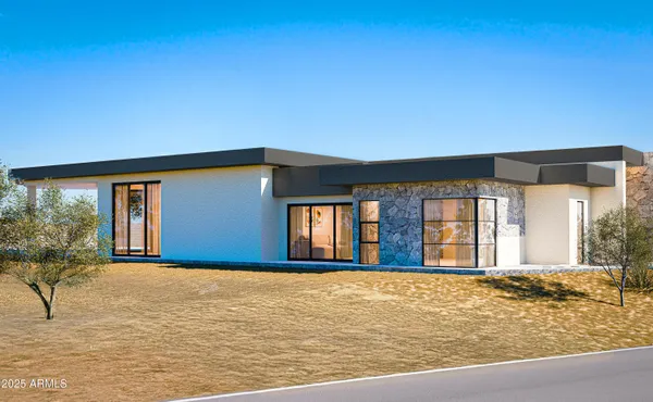 a view of a large pool with a yard