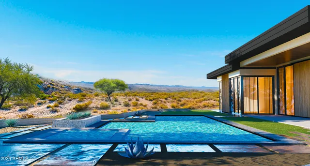 a view of a balcony with chair and table