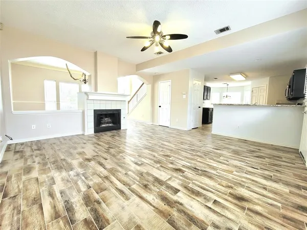 a view of a livingroom with a fireplace