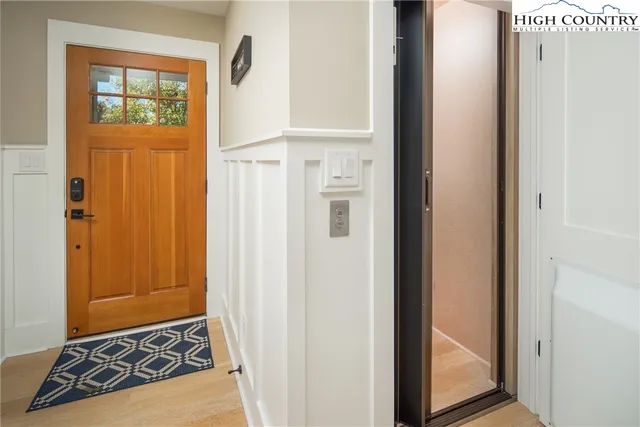 a outdoor space with furniture and a large window