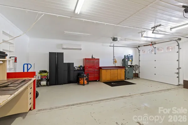 a storage room with cabinets