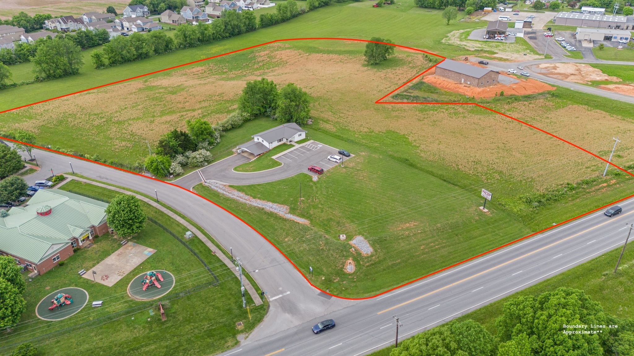 an aerial view of a house