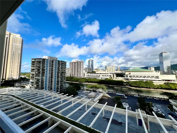 a city view from a balcony