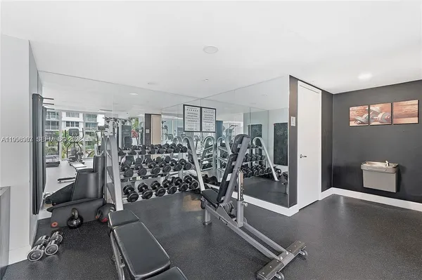 a view of a room with gym equipment