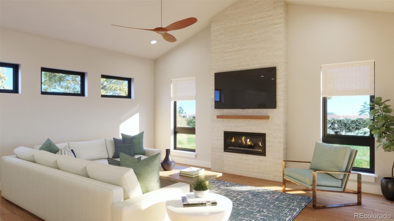 1040 Locust Avenue Boulder, CO 80304 - Photo 18 of 27 a living room with furniture a fireplace and a flat screen tv