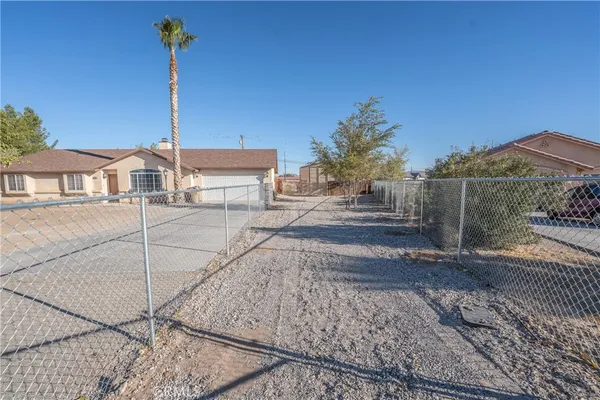 a view of a yard with a tree