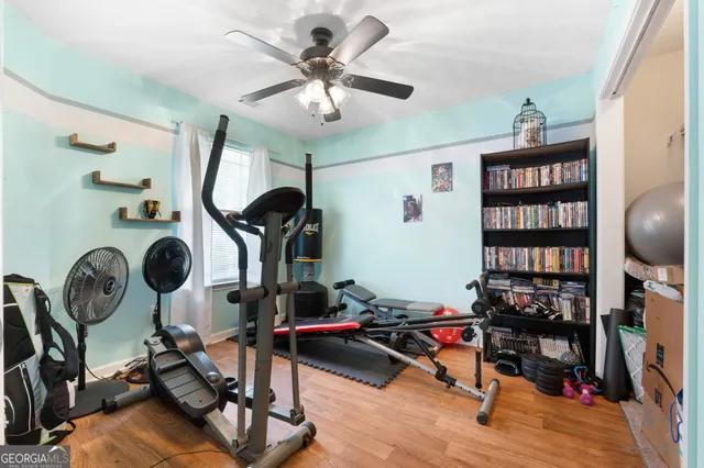 a view of a room with gym equipment