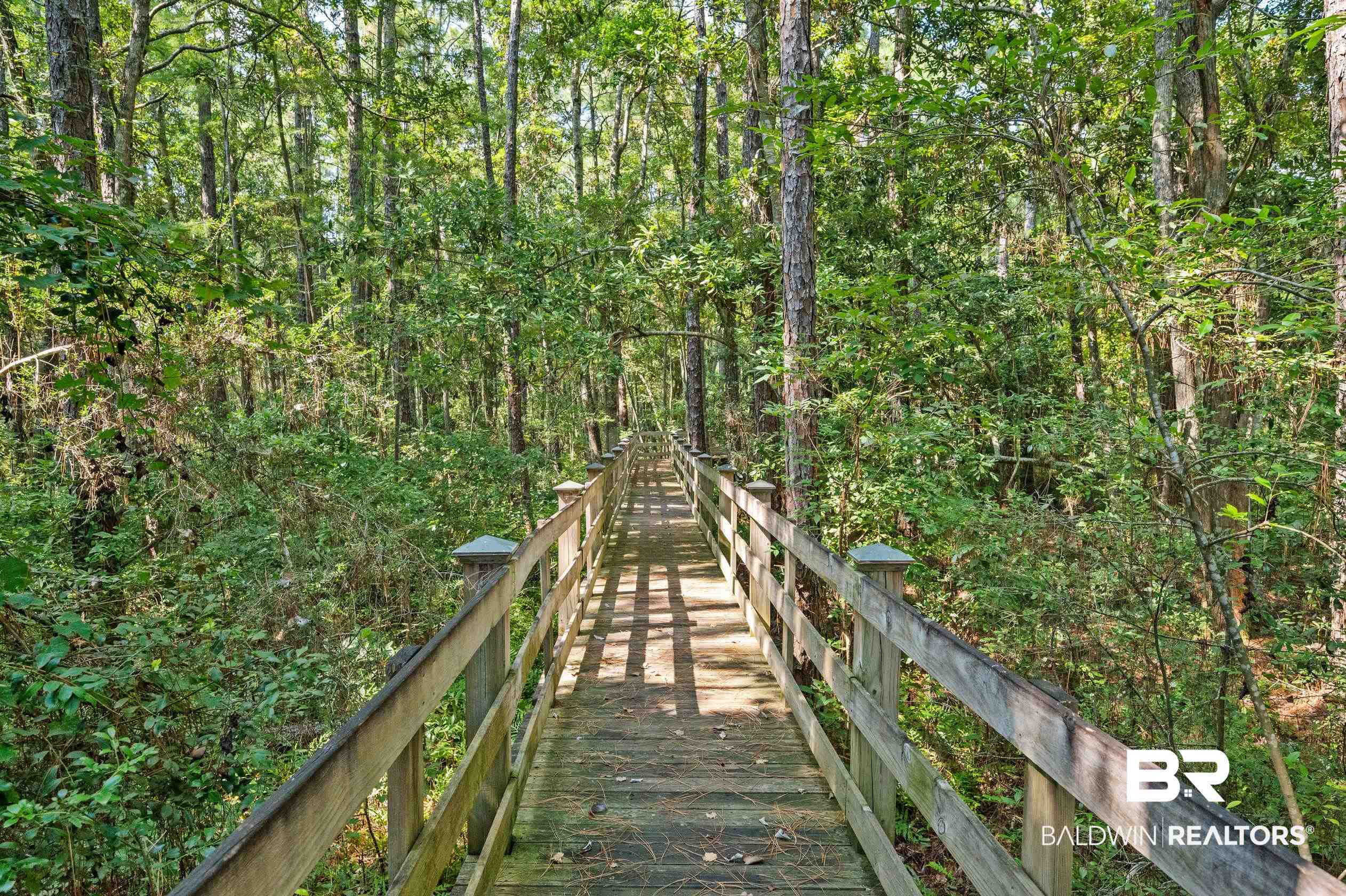 430 West Fort Morgan Road, Unit 704 Gulf Shores, AL 36542 - Photo 34 of 35 Elevated wooden walkway surrounded by mature trees and lush foliage