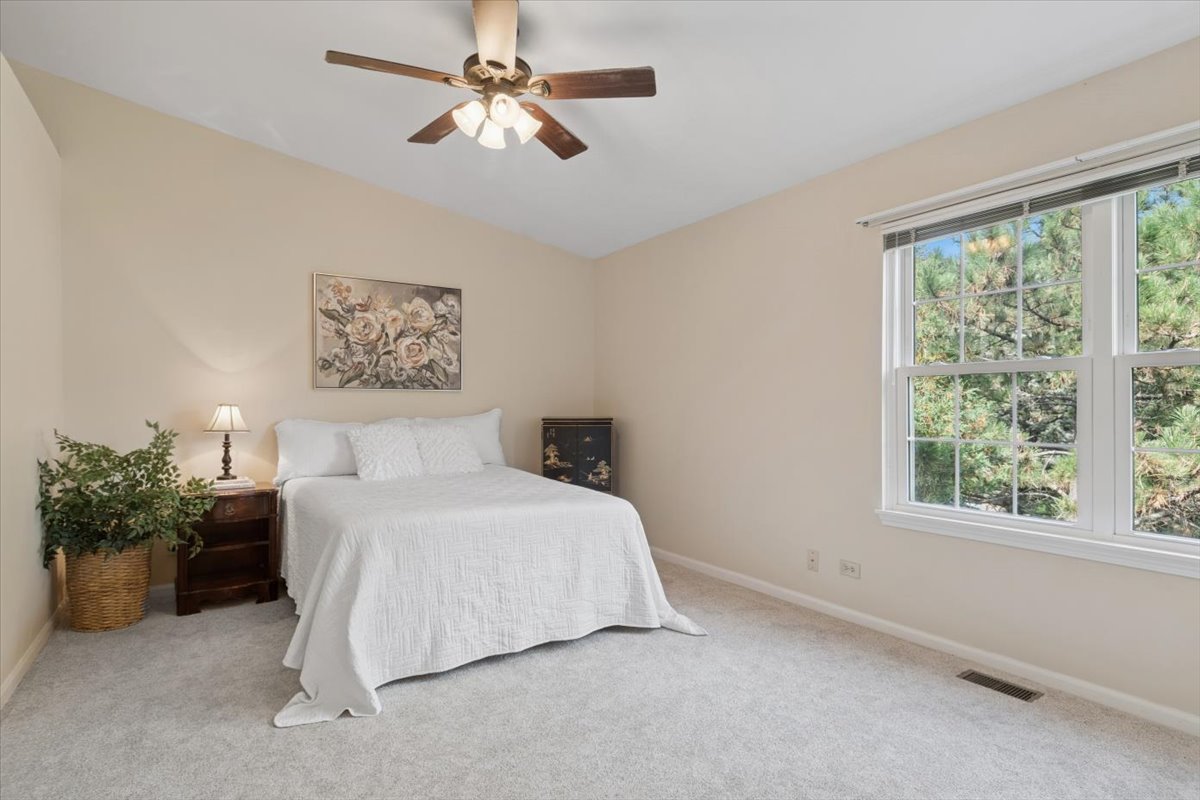 305 Cane Garden Circle, Unit 305 Aurora, IL 60504 - Photo 5 of 20 a bedroom with a bed chandelier and a window