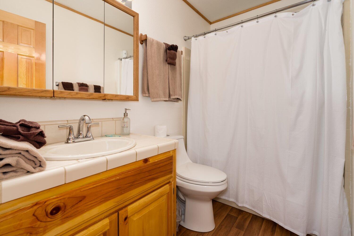 42363 Paramount Road Big Bear Lake, CA 92315 - Photo 18 of 38 a bathroom with a sink a toilet and a mirror