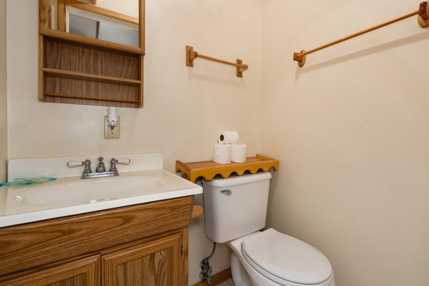42363 Paramount Road Big Bear Lake, CA 92315 - Photo 34 of 38 a bathroom with a sink a toilet and a mirror