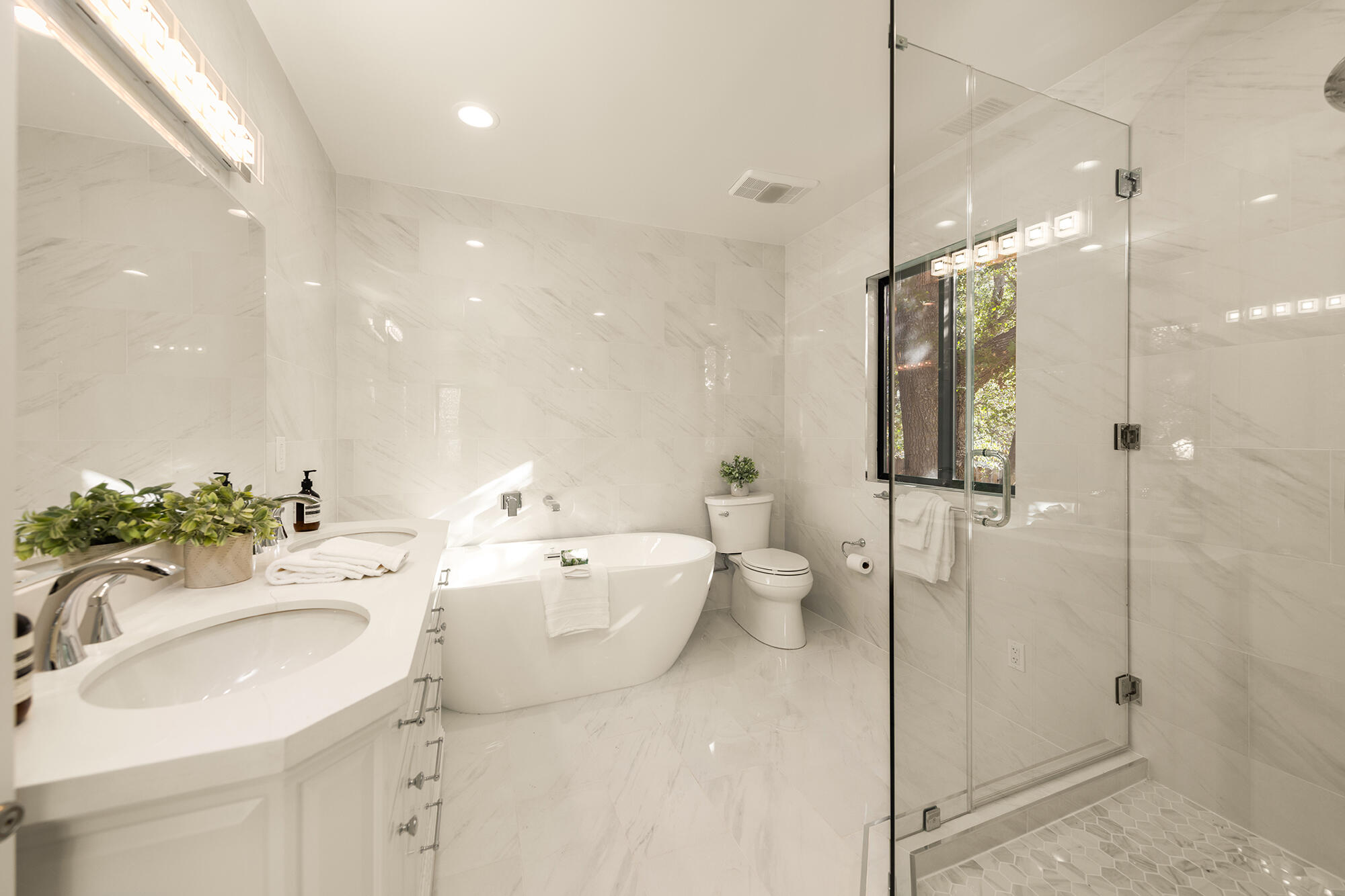 1068 Cuyama Road Ojai, CA 93023 - Photo 12 of 43 a bathroom with a double vanity sink mirror and shower